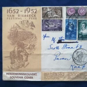 SA envelope celebrating Van Riebeek Festival 1652 - 1952 souvenir cover