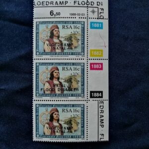 Natal flood disaster over-stamped plate block